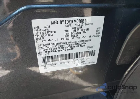 2019 Ford Edge Sel z USA, uszkodzony, nr VIN 2FMPK4J99KBB47427